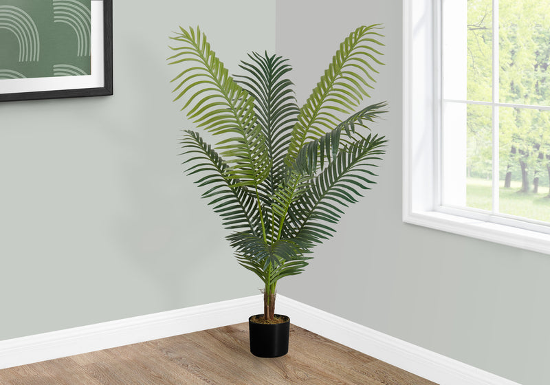 47" Tall Artificial Palm Tree - Real Touch Indoor Decorative Plant with Green Leaves and Black Pot