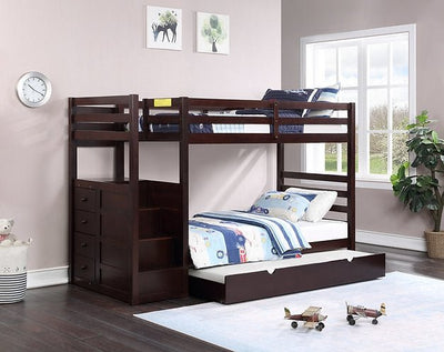 Espresso Staircase Bunk Bed with extra 2 Drawers/Trundle Option - IF-B-1890