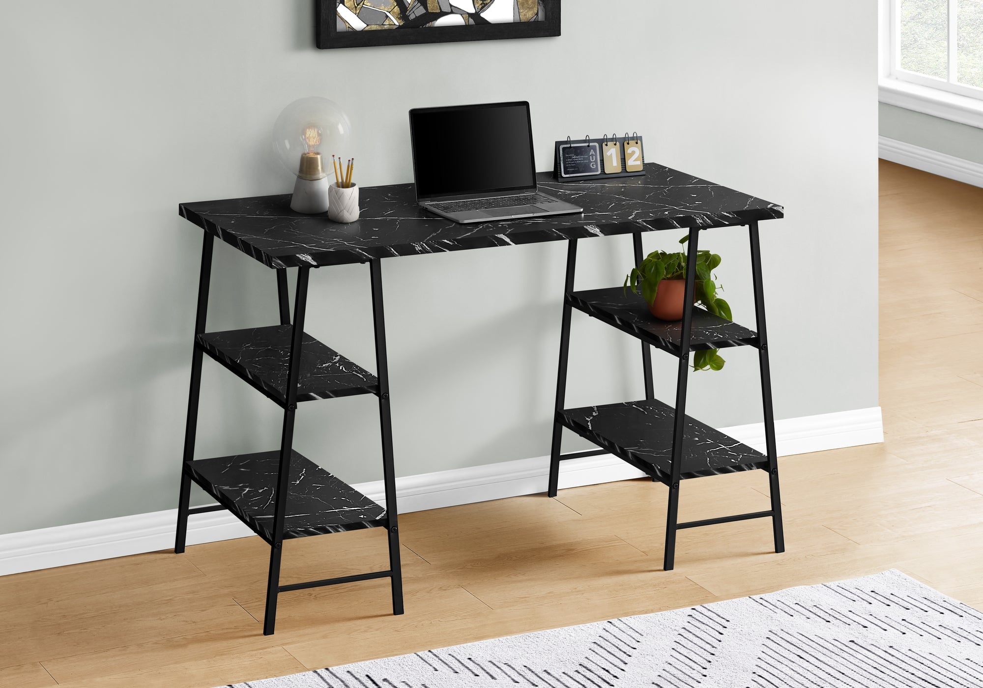 Monarch Specialties Inc. Black Black Marble Computer Desk