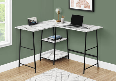 Computer Desk - 48"L / White Marble / Black Metal Corner - I 7595