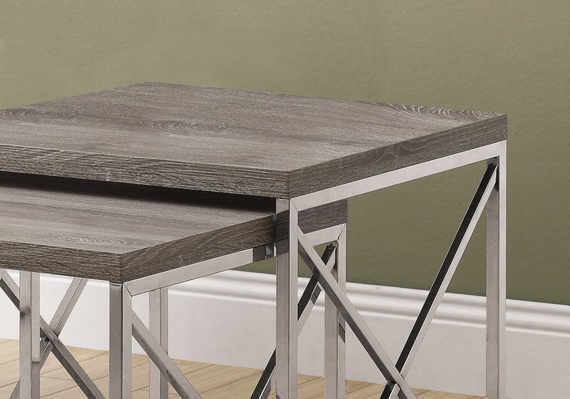 Nesting Table - 2Pcs Set / Dark Taupe With Chrome Metal - I 3255