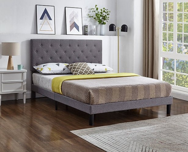 HAMUQ Fabric Bed W Adjustable Headboard W Button Tufting King In Grey