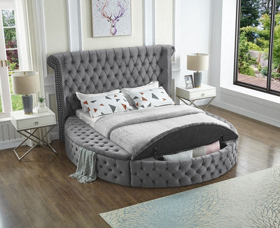 Space Saving and Luxurious Round Grey Velvet Bed - IF-5770-Q