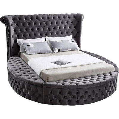 Space Saving and Luxurious Round Grey Velvet Bed - IF-5770-Q