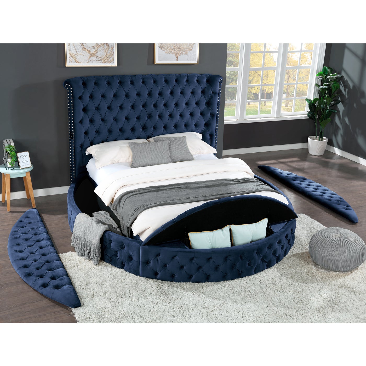 Blue round bed discount