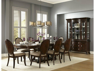 Rich Brown Cherry Finish Dining w/ Oval wood-backed Chairs