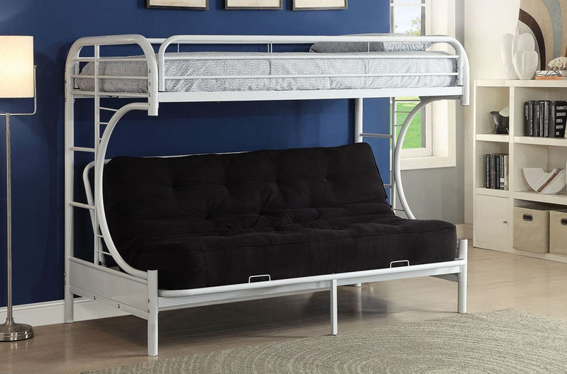 White Metal Frame Hybrid Futon Bunkbed