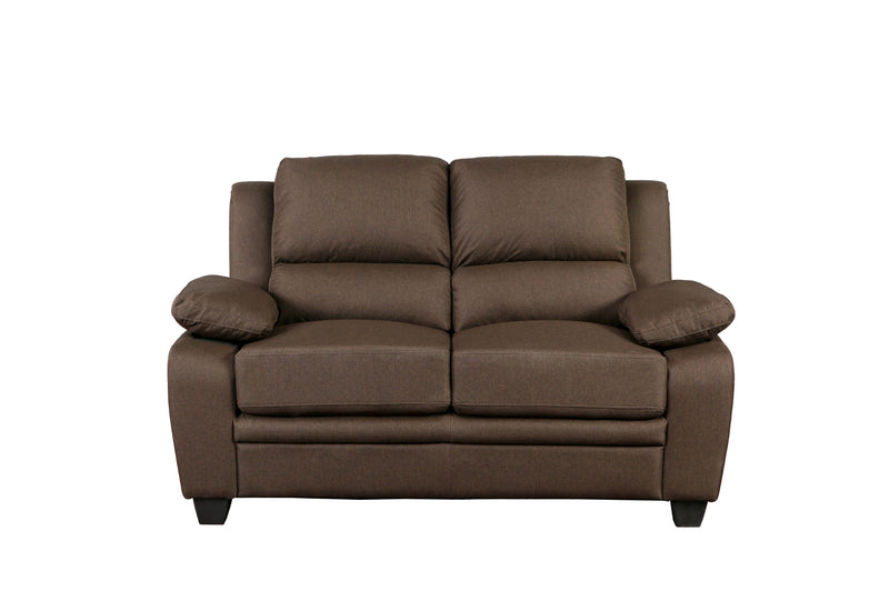 Brown Fabric Sofa Set With High Back And Pillows Over The Arms