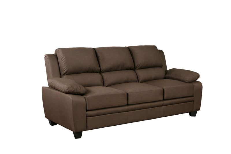 Brown Fabric Sofa Set With High Back And Pillows Over The Arms
