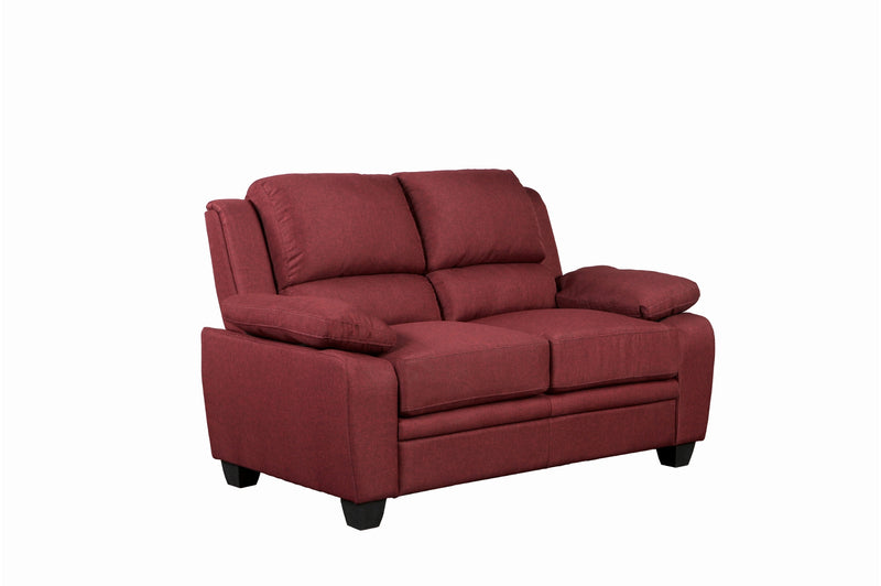 Red Fabric Sofa Set With High Back And Pillows Over The Arms