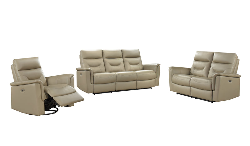 Latte Power Reclining Sofa - Top Grain Leather Match