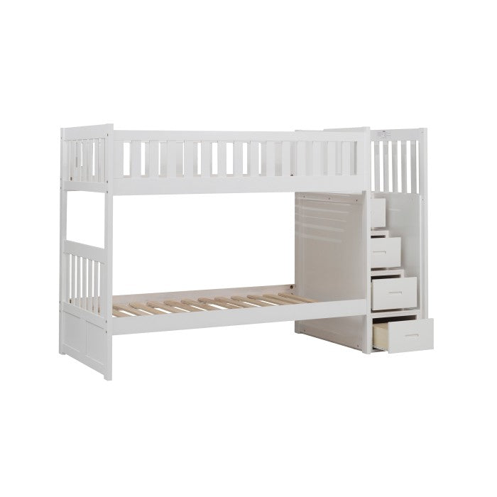 Twin/Twin Staircase White Bunkbed with Bedroom Furniture Options
