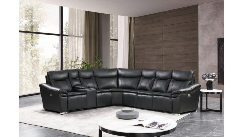 Genuine Leather-Match Black Power Reclining Sectional