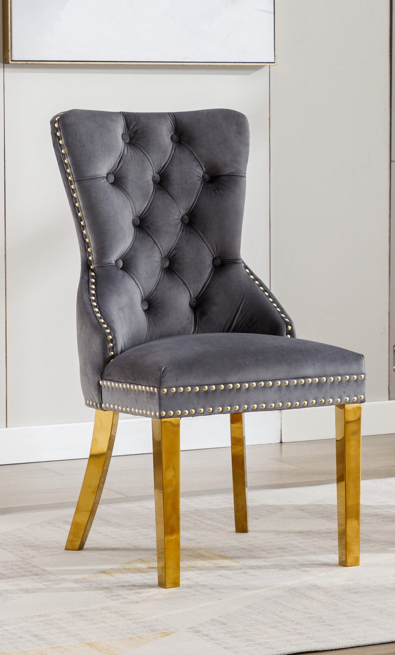 Royale Grey Velvet Dining Chairs w/ Gold Accents -  Set of 2