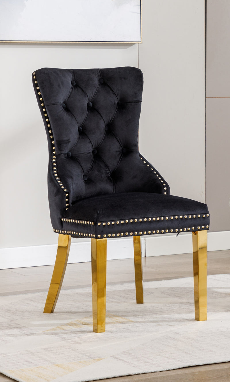 Chaises de salle à manger Royale en velours noir avec accents dorés - Ensemble de 2