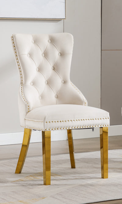 Chaises de salle à manger Royale en velours crème avec accents dorés - Ensemble de 2