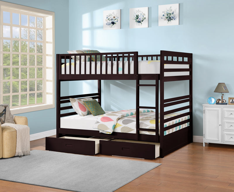 Full/Full Espresso Solid Wood Bunk Bed Splits to Two Beds