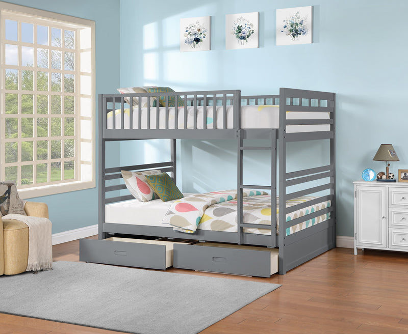 Full/Full Grey Solid Wood Bunk Bed Splits to Two Beds