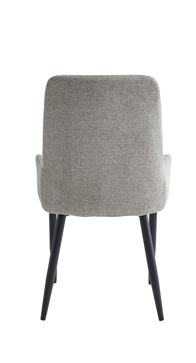 Ensemble de salle à manger contemporain avec plateau en bois et chaises en tissu gris