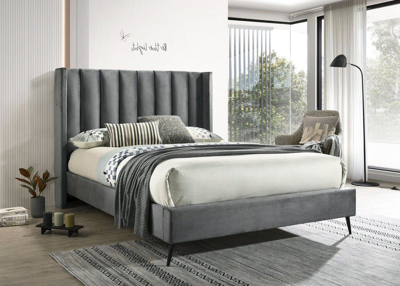 LuxeWing Grey Velvet Bed