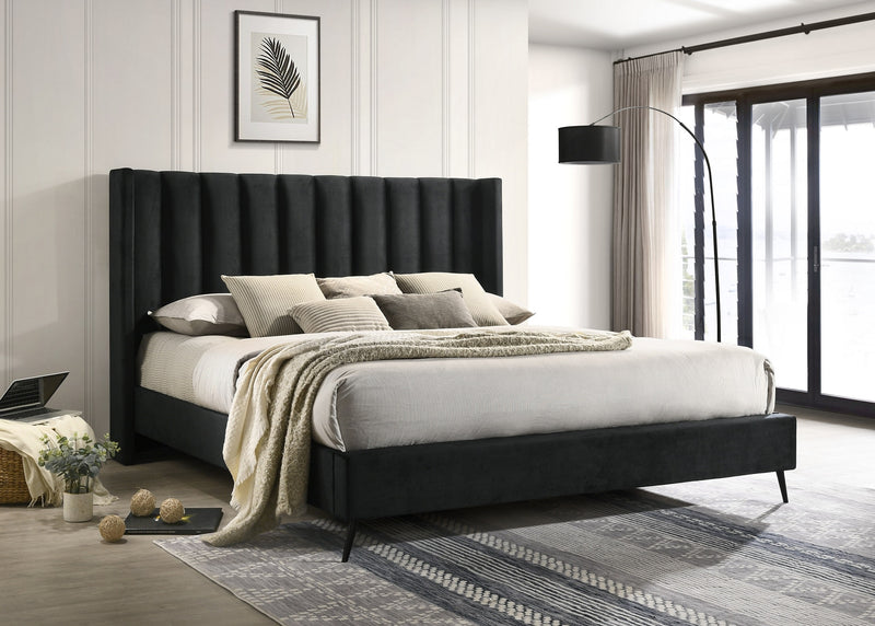 LuxeWing Black Velvet Bed