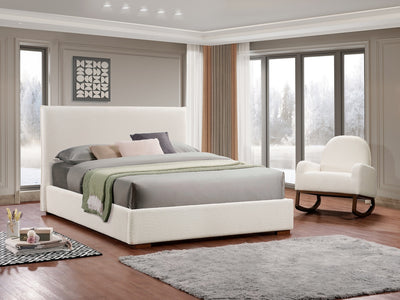 Beige Boucle Fabric platform bed with matching rocking chair