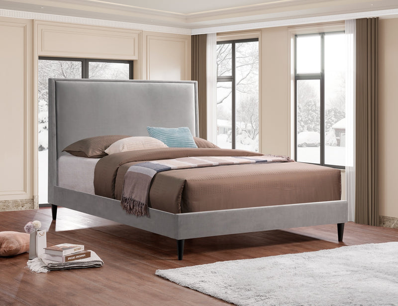 ModernLux Velvet Platform Bed (Grey)