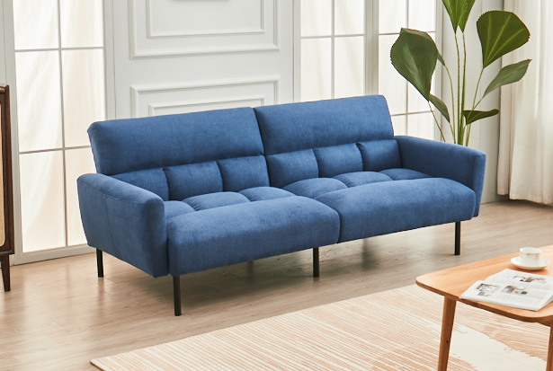 Canapé-lit BlueFlex : dossier divisé, confort en mousse à mémoire de forme, accoudoirs amovibles et pieds en acier