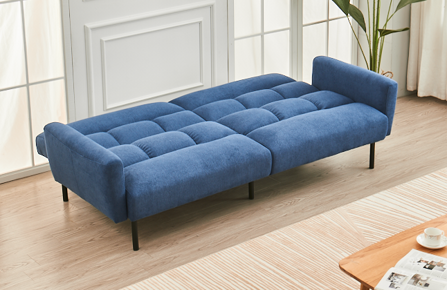 Canapé-lit BlueFlex : dossier divisé, confort en mousse à mémoire de forme, accoudoirs amovibles et pieds en acier