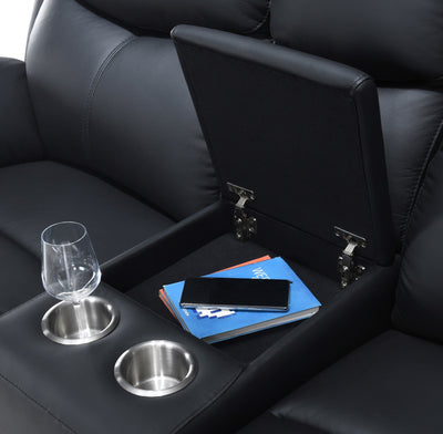 3-Piece Power Recliner Sofa Set – Black Leather with USB Ports