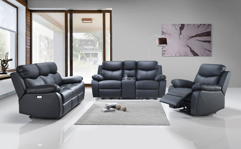 StratusMax 3-Piece Power Recliner Set – Black Leather with Console & USB Ports