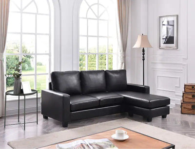 Black Faux Leather Reversible Sectional