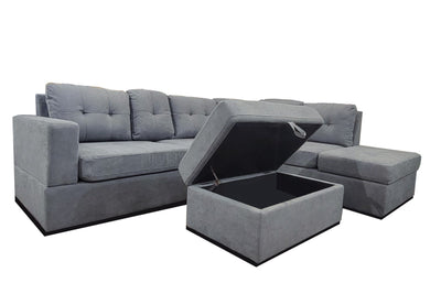 Grey Fabric RHF Chaise Sectional | Storage | Cupholders | USB / Power Outlet
