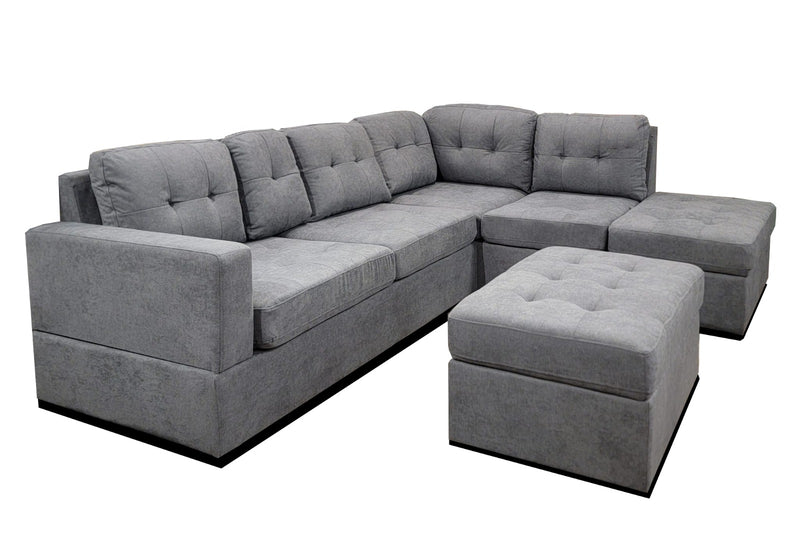 Grey Fabric RHF Chaise Sectional | Storage | Cupholders | USB / Power Outlet