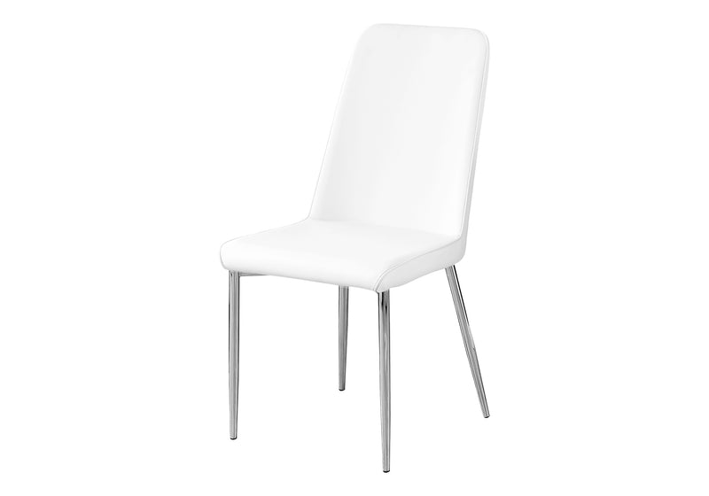 Set of 2 White Leather Look Dining Chairs - Contemporary Chrome Metal Legs