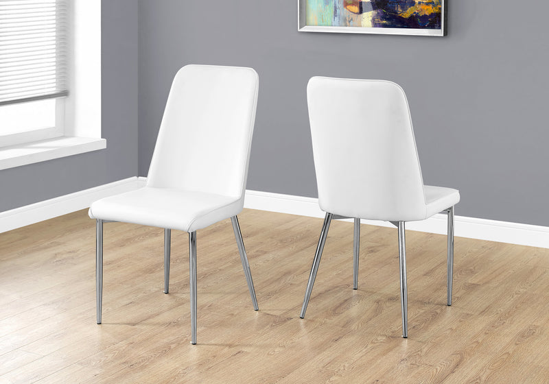 Set of 2 White Leather Look Dining Chairs - Contemporary Chrome Metal Legs