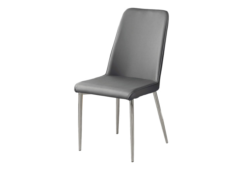 Set of 2 Grey Leather Look Dining Chairs - Contemporary Chrome Metal Design