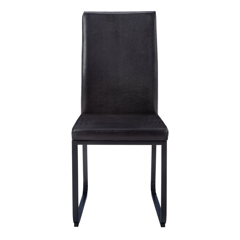 Set of 2 Black Leather Look Upholstered Dining Chairs - Modern Contemporary Style