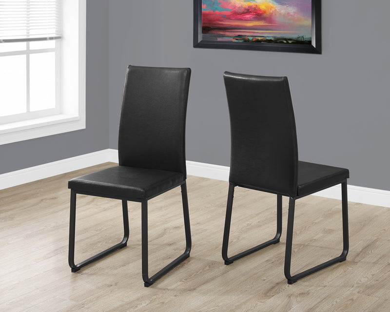 Set of 2 Black Leather Look Upholstered Dining Chairs - Modern Contemporary Style