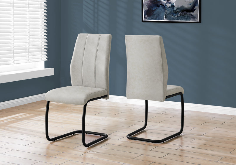 Set of 2 Grey Fabric Upholstered Dining Chairs - Contemporary Black Metal Frame