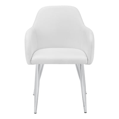 Set of 2 White Leather Look Dining Chairs - Contemporary Chrome Metal Legs