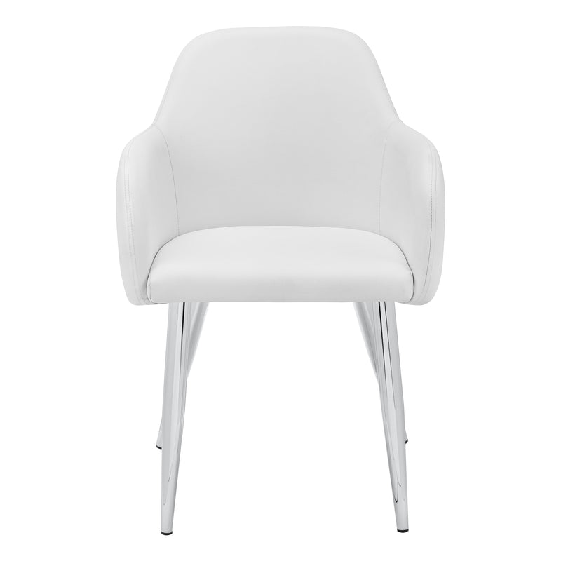 Set of 2 White Leather Look Dining Chairs - Contemporary Chrome Metal Legs