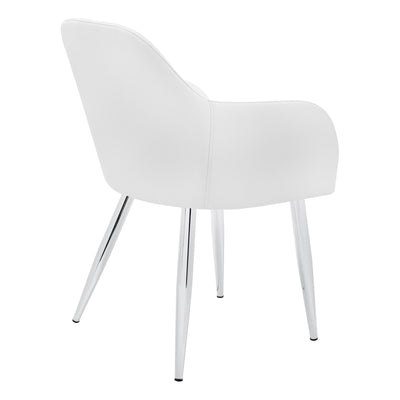 Set of 2 White Leather Look Dining Chairs - Contemporary Chrome Metal Legs