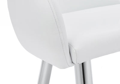 Set of 2 White Leather Look Dining Chairs - Contemporary Chrome Metal Legs