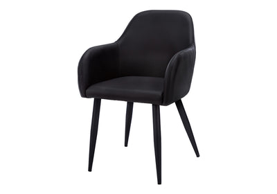 Set of 2 Black Leather Look Upholstered Dining Chairs - Modern Contemporary Style