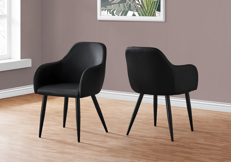 Set of 2 Black Leather Look Upholstered Dining Chairs - Modern Contemporary Style