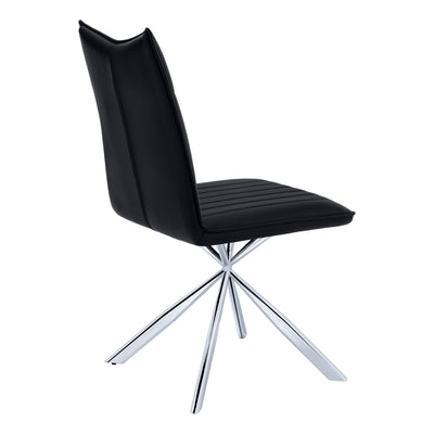 Chaise de salle à manger, lot de 2, côté, rembourrée, cuisine, salle à manger, aspect cuir noir, métal chromé, contemporain, moderne