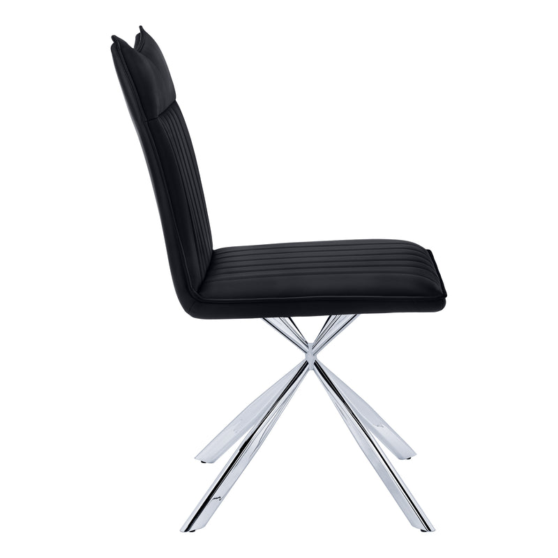 Chaise de salle à manger, lot de 2, côté, rembourrée, cuisine, salle à manger, aspect cuir noir, métal chromé, contemporain, moderne