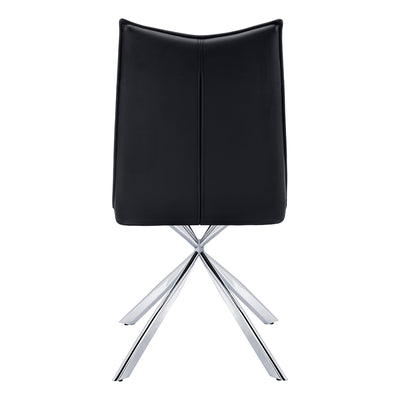 Set of 2 Black Leather Look Dining Chairs - Modern Chrome Metal Frame