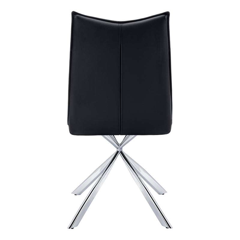 Set of 2 Black Leather Look Dining Chairs - Modern Chrome Metal Frame